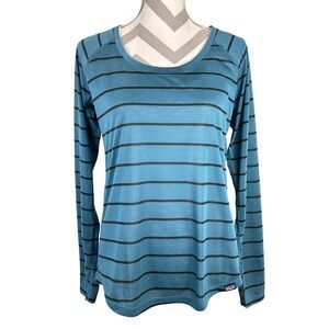 Patagonia Womens Capilene Cool Trail Striped Long Sleeve Shirt Teal Blue M 24491
